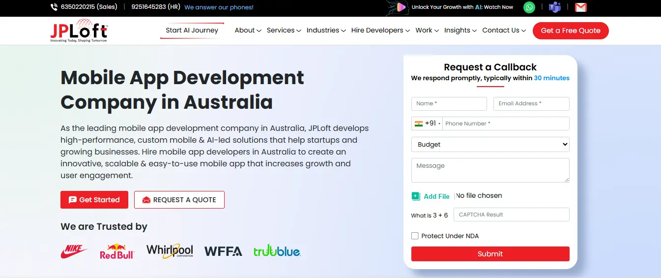 1. JPLoft- Mobile App development Company in Australia